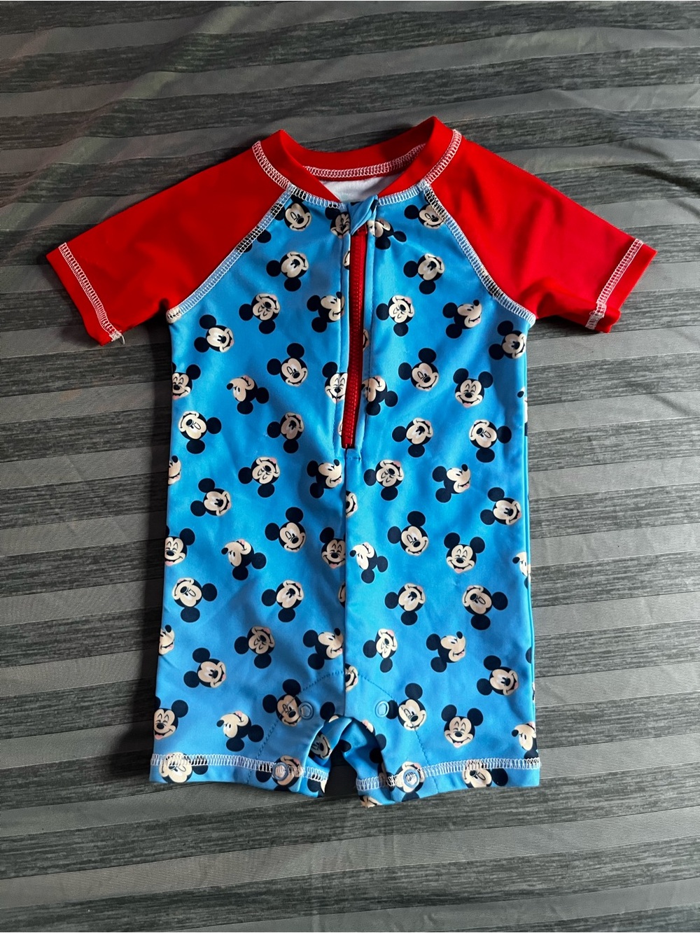 Kids Blue & Red Short-Sleeve Swim Suit with Mickey Print